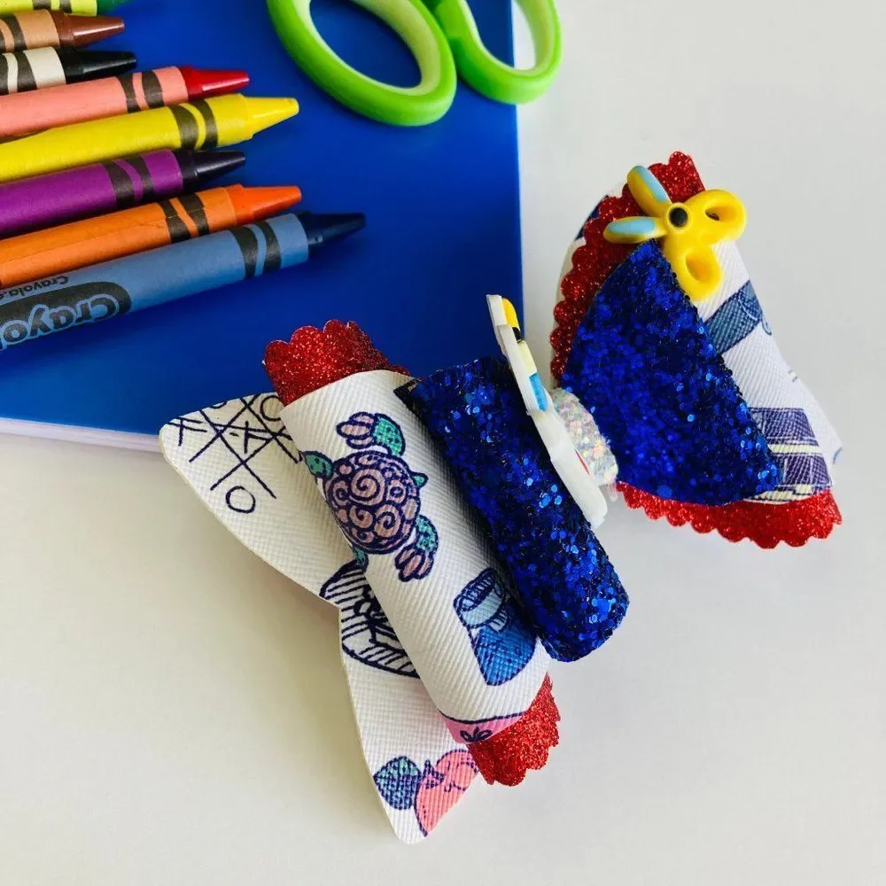 BACK to SCHOOL Hair Bow Clips for Girls Handmade NEW